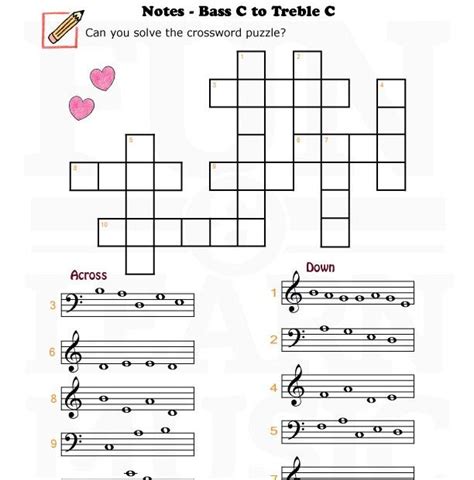 Kreuzworträtsel in amerikanischen stil, wobei jedes in diesen kreuzworträtseln wird eine art von gitter verwendet, bei dem jedes kästchen sich überkreuzt. Music-Worksheets-Notes-BassClef-TrebleClef-BC-TC-001 ...