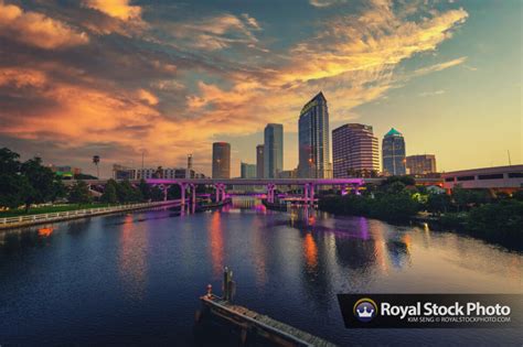 Tampa Skyline Downtown At The Waterway Early Morning Sunrise Royal
