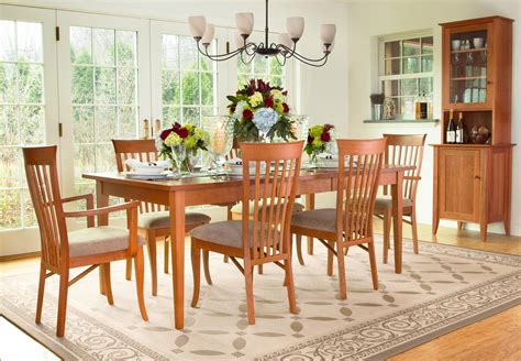 Families with kids will appreciate dark wood dining room sets with bench seating to accommodate all of the little ones at mealtimes. A traditional-style Classic Shaker dining room set perfect for any home. Solid cherry wood ...