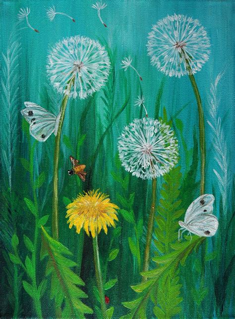 Make A Wish How To Paint A Garden Filled With Dandelions Etsy