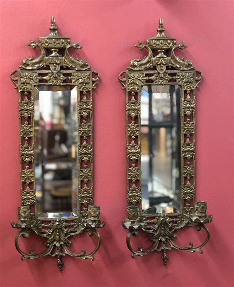 Shop wayfair for the best mirror candle sconce. Pair Victorian Brass Mirrored Candle Sconce With Dolphins ...