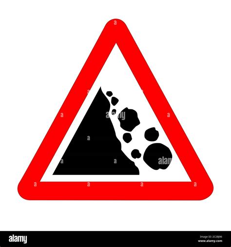 The Traditional Danger Falling Rocks Triangle Traffic Sign Isolated