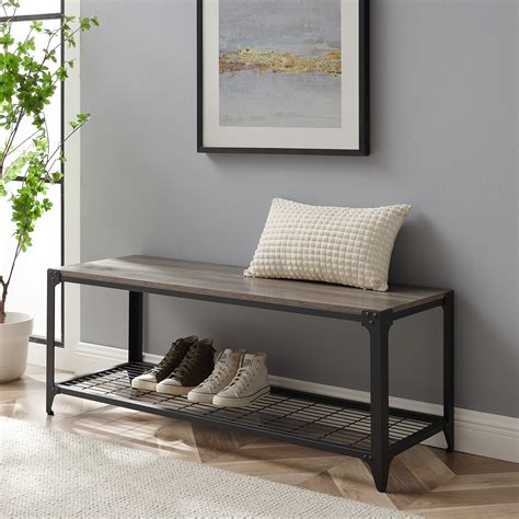 Wilson Riveted Grey Wash Entry Bench By River Street Designs