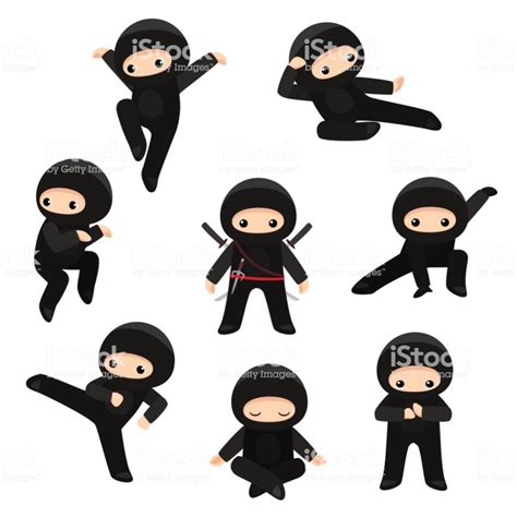 Vector Set Of Cute Ninjas In Various Poses Isolated On White In 2020 Cartoon Character