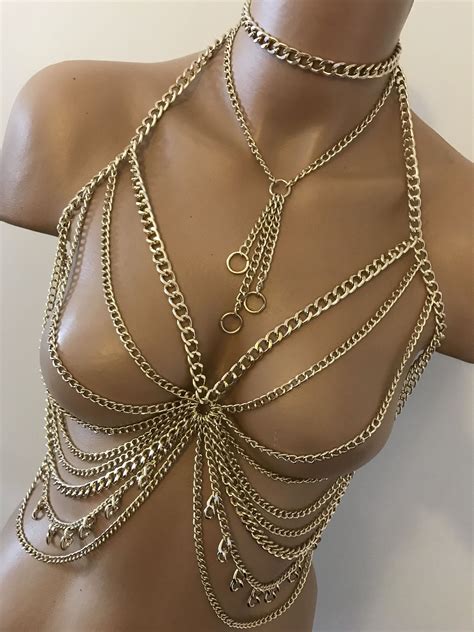 Silver Or Gold Bralette And Necklace Bodychain Silver Body Chain In
