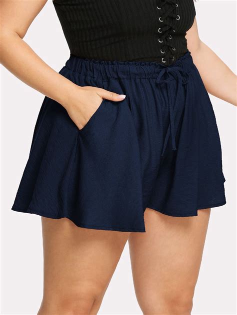 Drawstring Waist Loose Shorts Sheinsheinside Trendy Plus Size