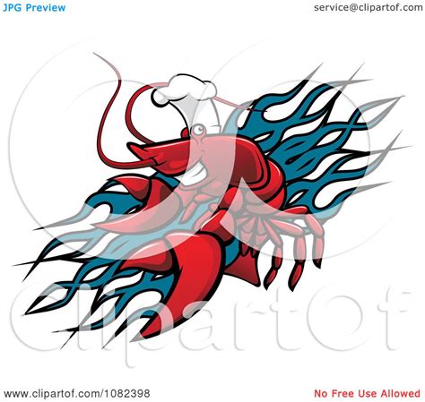Clipart Red Chef Lobster Over Blue Flames Royalty Free Vector