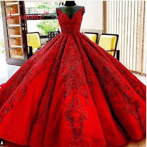 Newest Sexy Red Princess Ball Gown Wedding Bridal Bride Dress Gowns