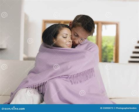 Affectionate Couple Wrapped In Blanket Stock Image Image Of Loving Horizontal 33890073