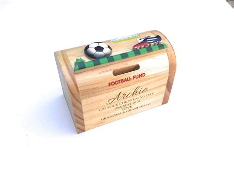 Rutherfords Ts Personalised Wooden Money Box Football Design