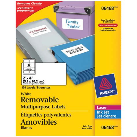 Avery 6468 Removable Multi Purpose Labels White 2 X 4 10 Labels