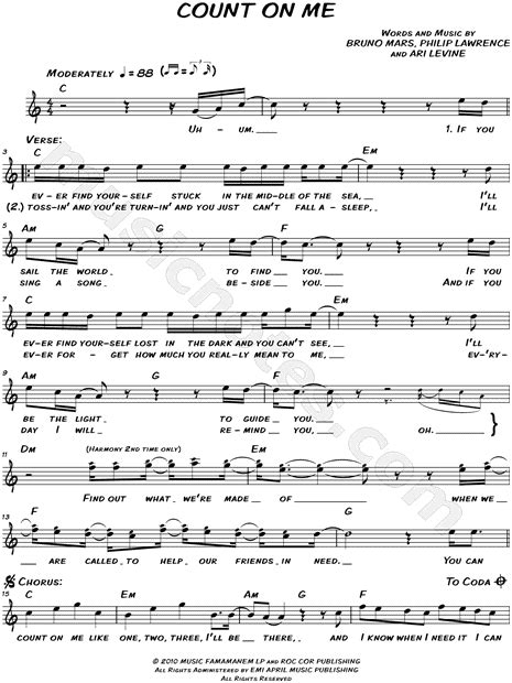 A picture in my mind. Print and download lead sheets for Count on Me by Bruno ...