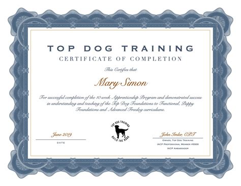 Printable Dog Training Certificate Template