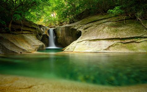 Download Wallpaper 3840x2400 Waterfall Cliff Stone Water Trees