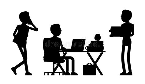 Male Black Silhouette Businessman Office Worker At Desk With Phone