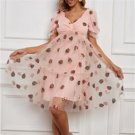 Strawberry Dress Strawberry Mesh Dress Peach Dress Etsy
