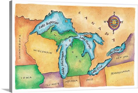 Map Of The Great Lakes Wall Art Canvas Prints Framed Prints Wall