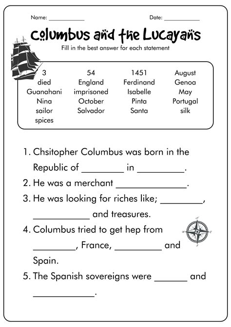 14 Christopher Columbus Kindergarten Worksheets Free Pdf At