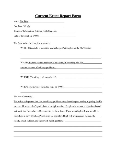 8 Weekly Current Events Worksheet