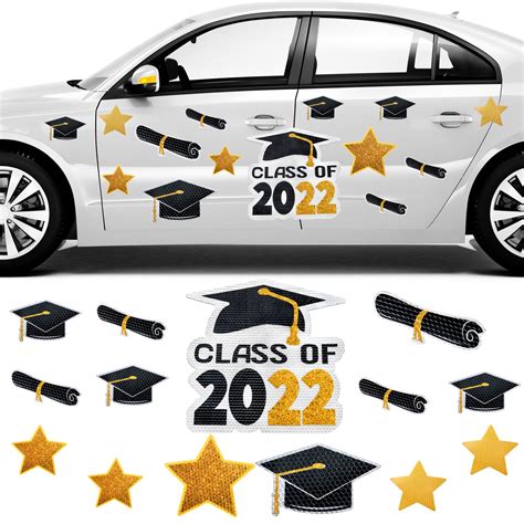 Roetyce 13pcs Black Gold Class Of 2022 Graduation Car Magnets Set