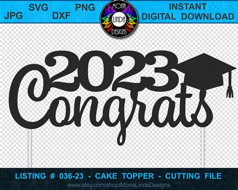 Cake Topper Congrats Grad 2023 Svg File Graduation 2023 Etsy Hong Kong