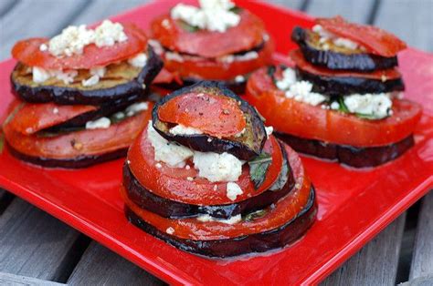 Grilled Eggplant Stacks With Tomato Feta And Basil Eatwell Recipe 35