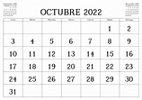 Mensual Calendario Octubre 2022 Con Festivos - Docalendario