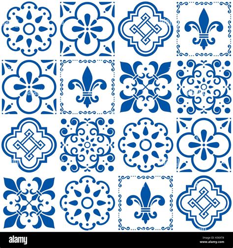 Portuguese Vector Tiles Pattern Lisbon Seamless Indigo Blue Tile