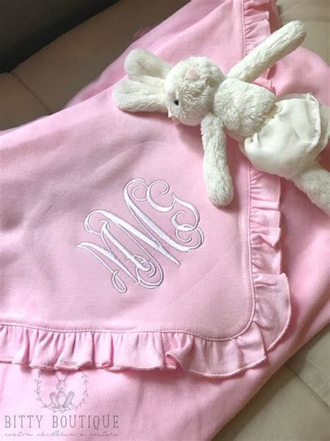 Pink Monogrammed Ruffled Cotton Baby Blanket Cotton Baby Blankets