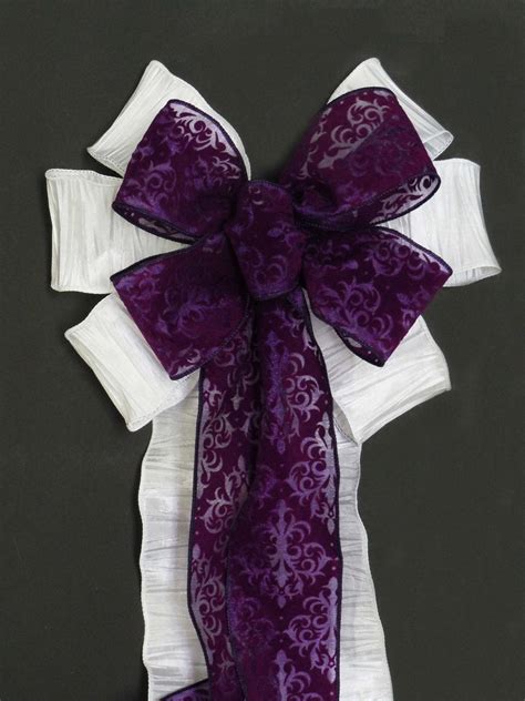 Purple Damask Wedding Pew Bows White And By Simplyadornmentsss