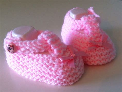 Hand Knitted T Bar Baby Shoes ~ Newborn Size ~ Pale Pink Baby Shoes