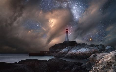 Lighthouse On Starry Night