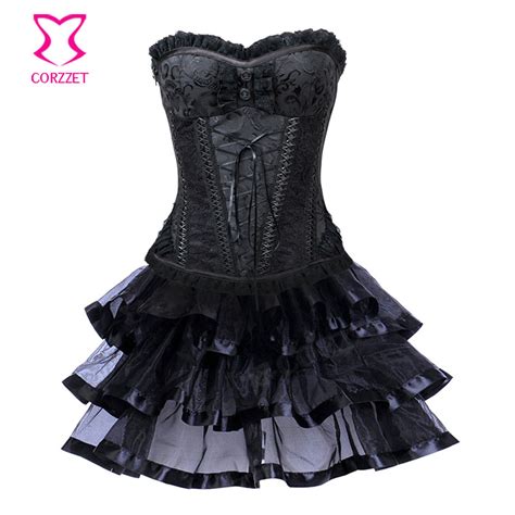 Black Steampunk Corset Skirt Burlesque Dress Gothic Clothing Corsets And Bustiers Sexy Korsett