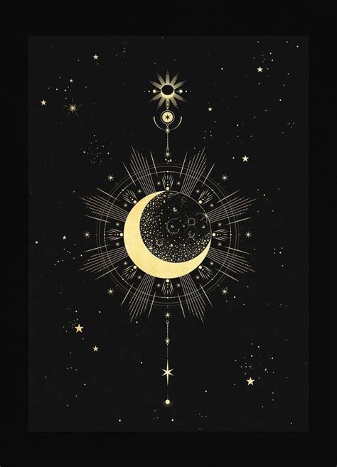 Moon Art Print Magical Life Tatoo Art Moon Design Black Paper Moon