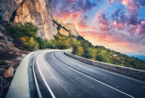 Mountain Road And Beautiful Sky Stock Photo Containing Road And