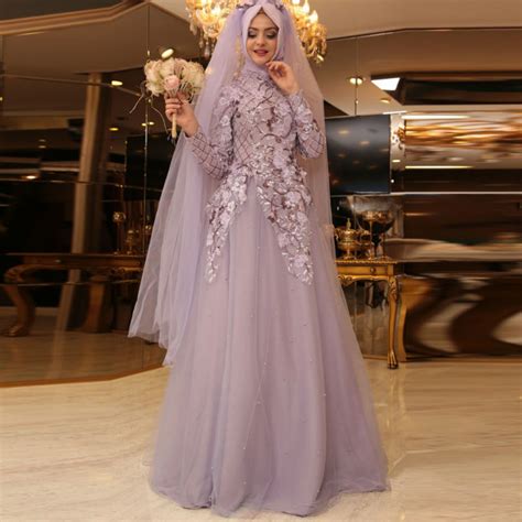 Muslim Bridal Dresses Robe De Soiree Wedding Gown Floral Hijab