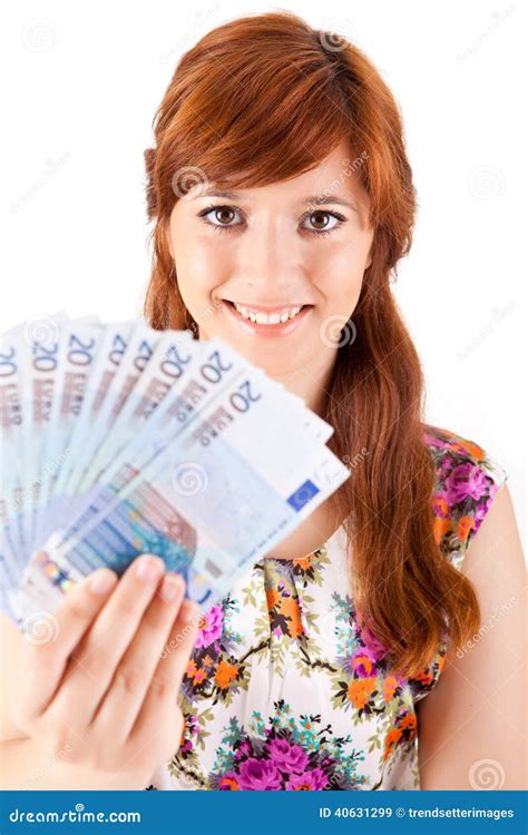 Happy Woman Showing Euros Currency Notes Stock Image Image Of Female