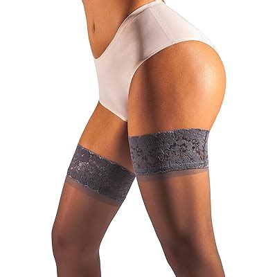 Sofsy Lace Thigh High Stockings Made In Italy Gray Sheer Stockings For Women Lingerie Top