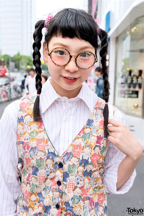 harajuku girls w twin braids glasses sheer dress and platform sneakers tokyo fashion