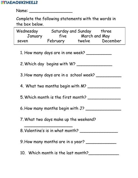 Days Of The Week And Months Of The Year Worksheet Live Worksheets