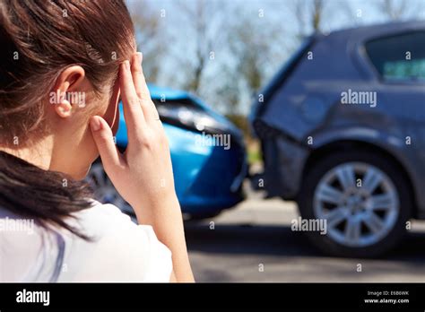 Young Womanworriedroad Accidentcar Accident Stock Photo Alamy