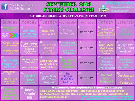 September Fitness Challenge 30 Day Workout Calendar My Dream