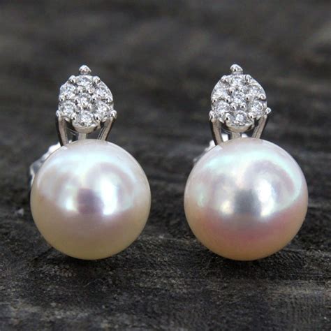 Gold Pearl Diamond Earrings Japanese Pearl Earrings Pearl Etsy