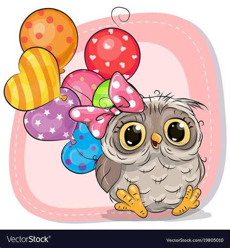 Cute Cartoon Owl Girl With Balloons Royalty Free Vector