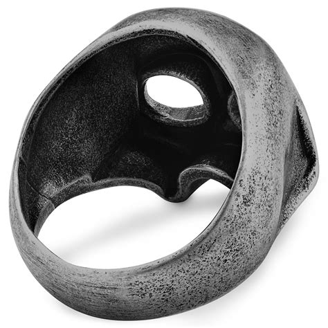 Aspero Gray Stainless Steel Skull Signet Ring In Stock Lucleon