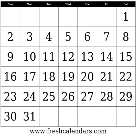 Blank Calendar 31 Days Calendar Printable Free