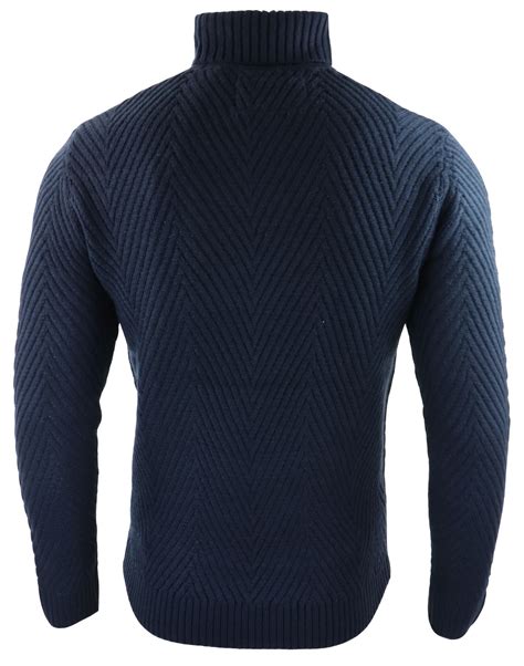 Mens Chunky Roll Polar Neck Knitted Jumper Wool Feel Smart Casual Ebay