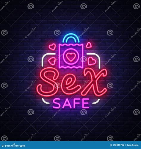 Safe Sex Design Template Safe Sex Condom Concept For Adults In Neon Style Stock Vector