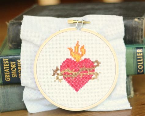 Sacred Heart Of Jesus Cross Stitch Pattern Catholic Cross Etsy