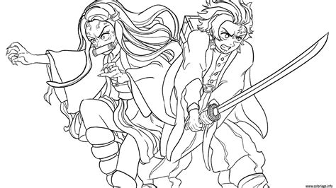 Coloriage Nezuko And Tanjiro Fight Demons Demon Slayer Jecolorie